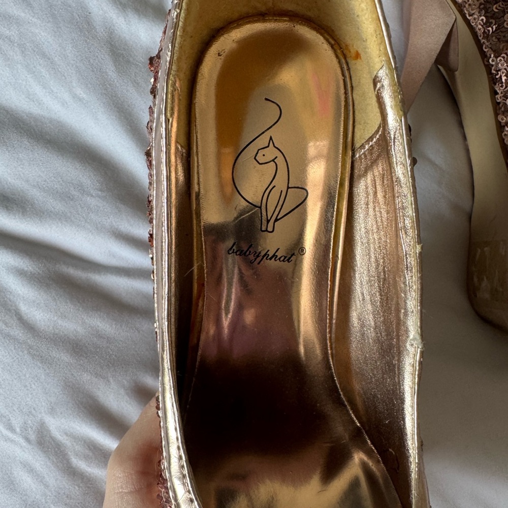 Vintage Baby Phat Rose Gold Sequin Platform Stiletto Heels - Picture 2 of 4